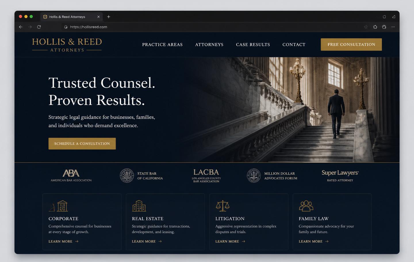 Hollis & Reed Attorneys website design — Boutique Law Firm