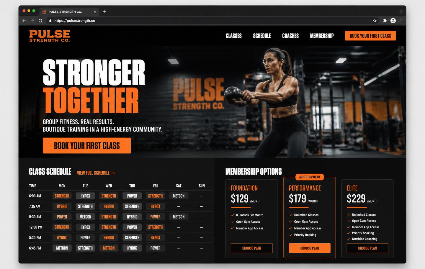 Pulse Strength Co. website design — Boutique Fitness Studio